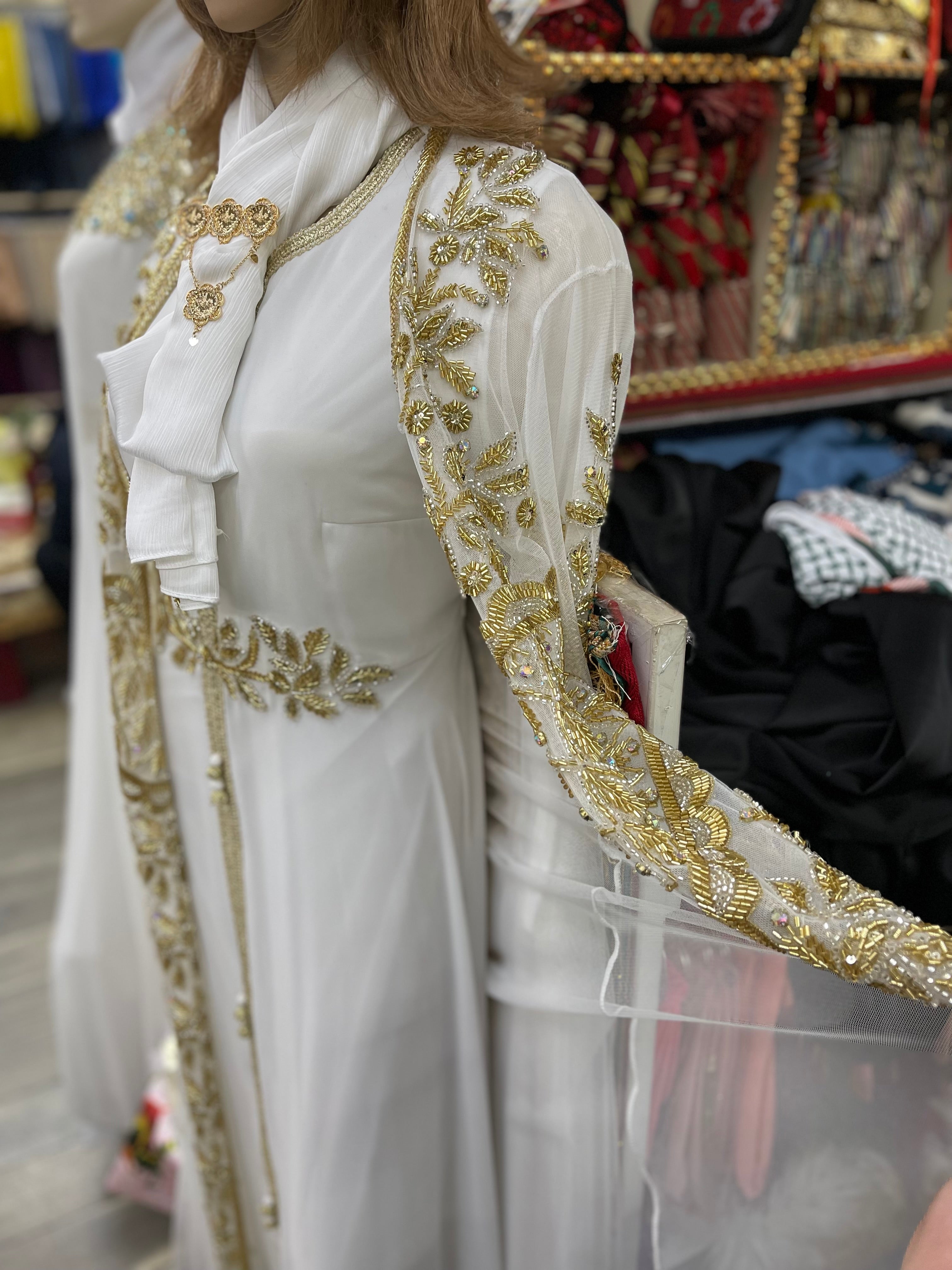 Luxury White & Gold Embroidered Kaftan Set MayarFashion Luxury White & Gold Embroidered Kaftan Set MayarFashion