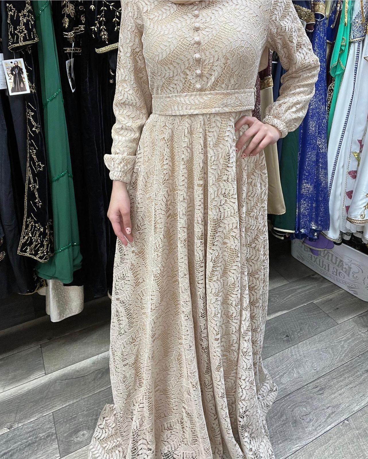 Modest Beige Laced Dress